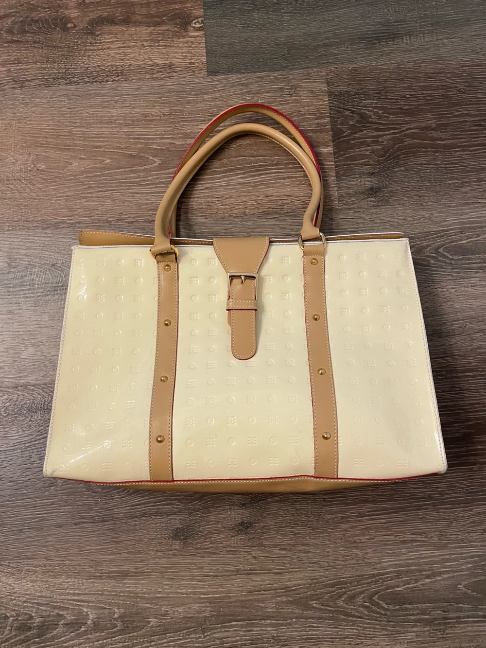 Arcadia Bags patent leather embossed top handle bag made in Italy